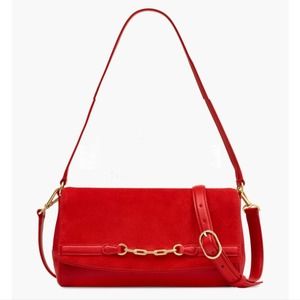 Talbots Magnetic Flap Crossbody Shoulder Bag Red Suede and Leather